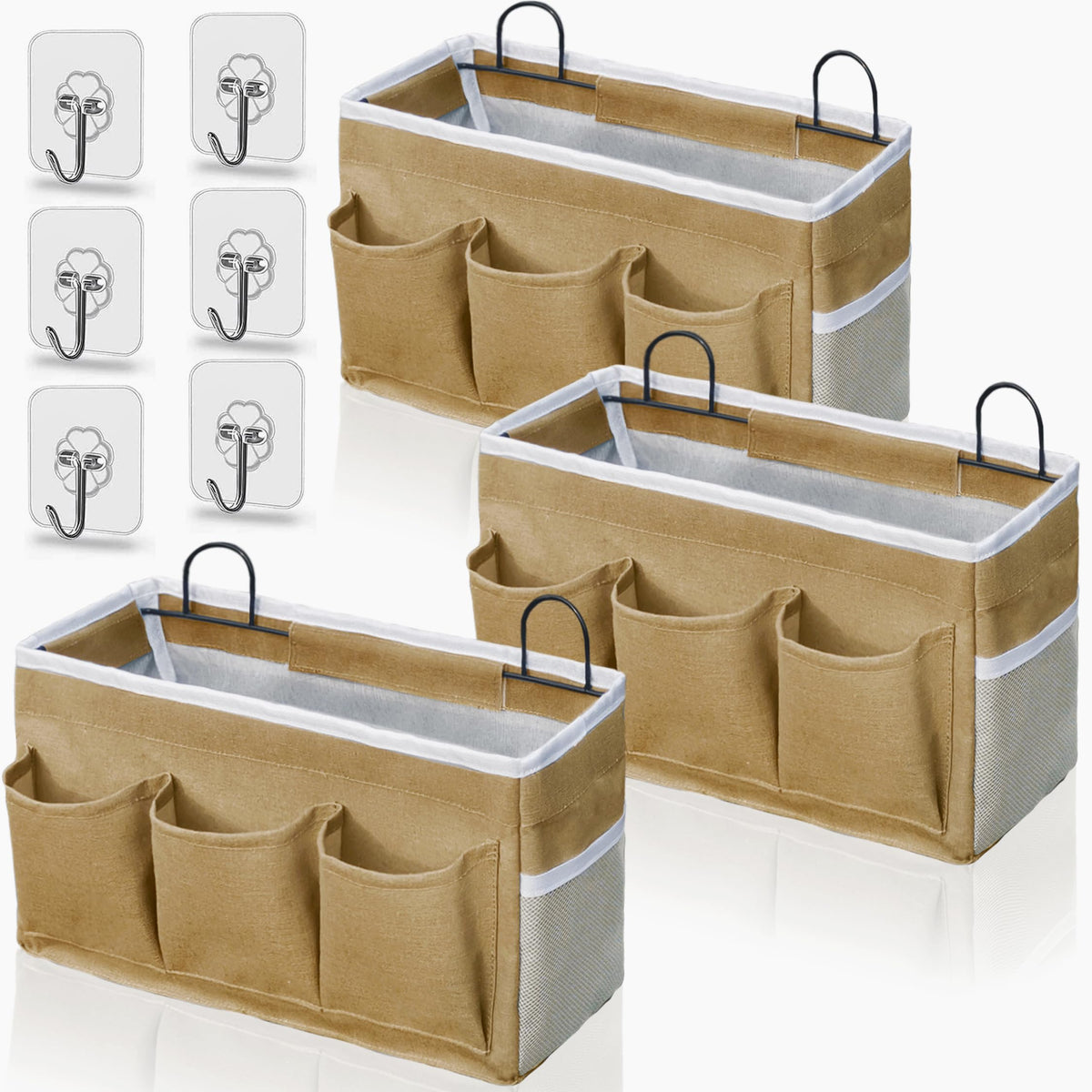 Kanrichu Wall Hanging Organizer Bag, 2-Pack Linen Storage Baskets with Pockets, WallHanging Storage Basket for Bedroom, Kitchen, Office, RV Camper (Gray)