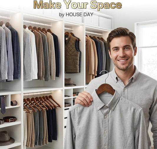 HOUSE DAY Premium Wooden Hangers 30 Pack, 17.5" Smooth Wood Clothes Hangers