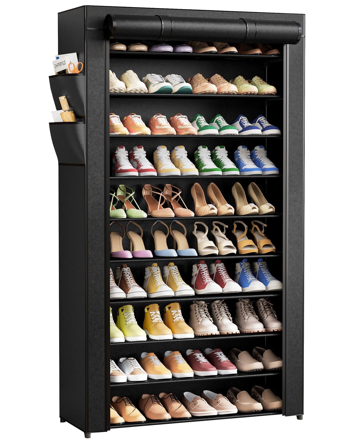 Kitsure 10-Tier Shoe Rack with Cover, Tall Shoe Shelf, 33" Wide, Black