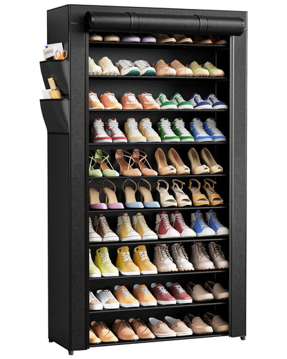Kitsure 10-Tier Shoe Rack with Cover, Tall Shoe Shelf, 33" Wide, Black