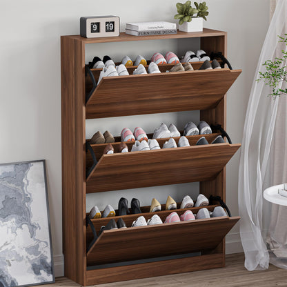 BORNOON Shoe Cabinet with 3 Flip Drawers, Hidden Wood Shoe Cabinet,Freestanding Shoe Storage Cabinet for Entryway Hallway.White. 47.2" H*31.5" W*9.45" D.