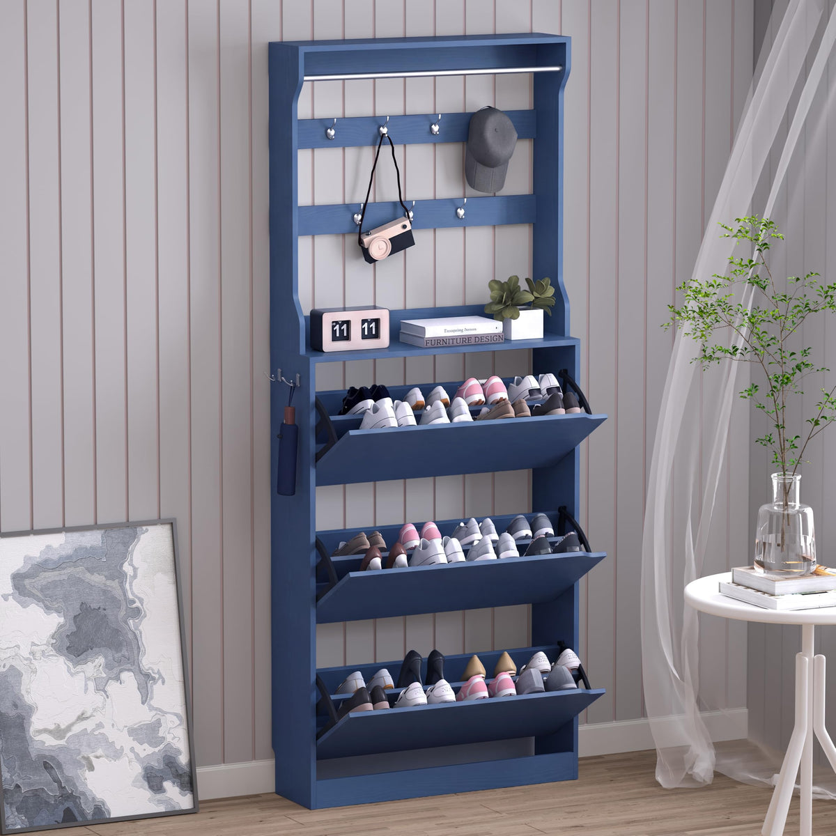 BORNOON Shoe Cabinet with 3 Flip Drawers, Hidden Wood Shoe Cabinet,Freestanding Shoe Storage Cabinet for Entryway Hallway.White. 47.2" H*31.5" W*9.45" D.