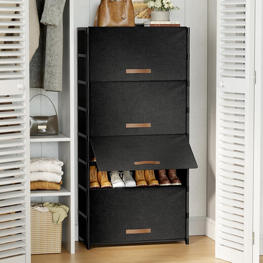 9 Tier Shoe Cabinet with Door, 36-Pair Storage, Black