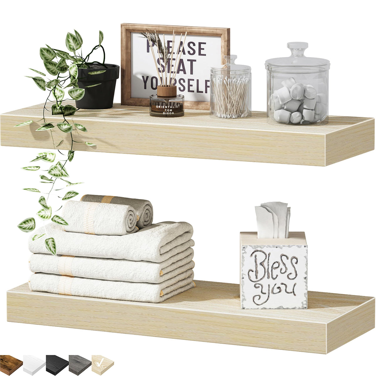 QEEIG Bathroom Floating Shelves for Wall (Brown, Set of 2, 15.7")