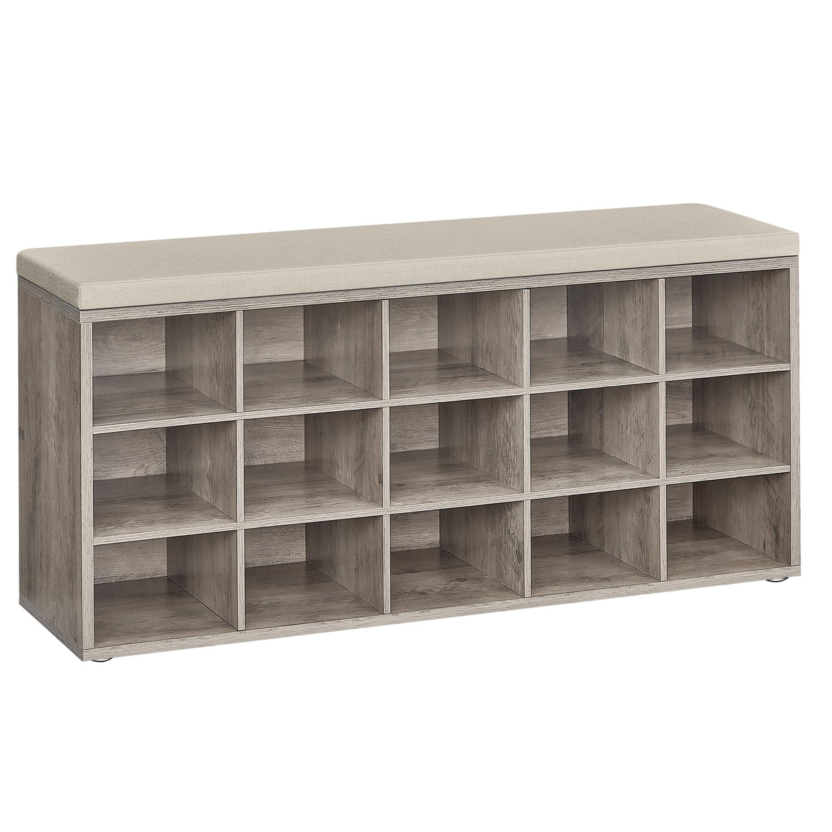 VASAGLE Shoe Bench with Cushion, 15 Compartments, 11.8 x 41.3 x 18.9 Inches
