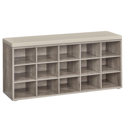 VASAGLE Shoe Bench with Cushion, 15 Compartments, 11.8 x 41.3 x 18.9 Inches