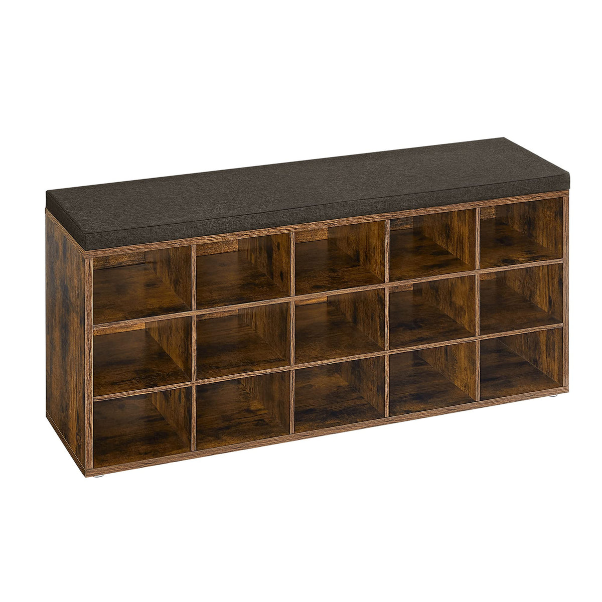 VASAGLE Shoe Bench with Cushion, 15 Compartments, 11.8 x 41.3 x 18.9 Inches