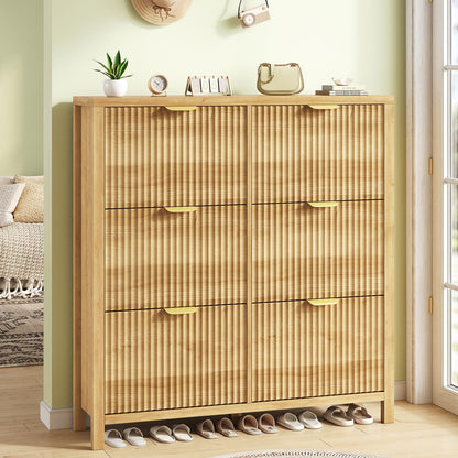 47" Fluted Shoe Cabinet Stoarge with 4 Flip Drawers for Entryway, Hallway