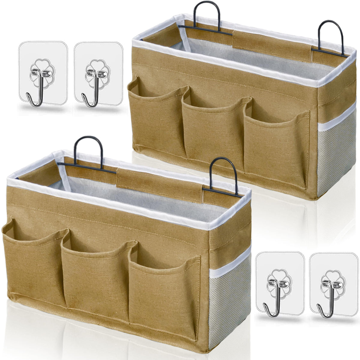 Kanrichu Wall Hanging Organizer Bag, 2-Pack Linen Storage Baskets with Pockets, WallHanging Storage Basket for Bedroom, Kitchen, Office, RV Camper (Gray)