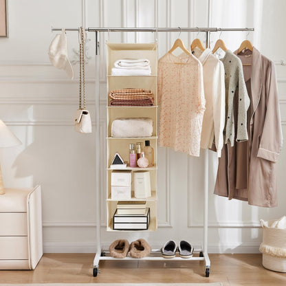 MAX Houser 6 Tier Shelf Hanging Closet Organizer with 2 Hooks, Beige