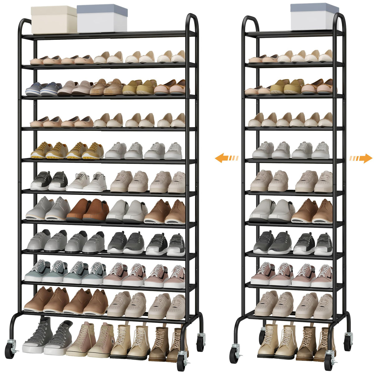 STO STO Expandable Shoe Rack, 3-Tier Metal Small Shoe Rack for Closet, Up to 16 Pairs Adjustable Shoes Racks Storage for Front Door Entrance, Free Standing Shoes Rack Organizer for Entryway, Black