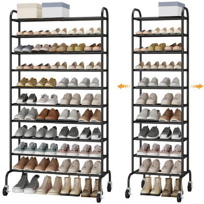 STO STO Expandable Shoe Rack, 3-Tier Metal Small Shoe Rack for Closet, Up to 16 Pairs Adjustable Shoes Racks Storage for Front Door Entrance, Free Standing Shoes Rack Organizer for Entryway, Black