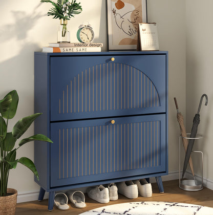 Fsbecl Shoe Storage Cabinet for Entryway with 2 Fluted Flip Drawers, Walnut