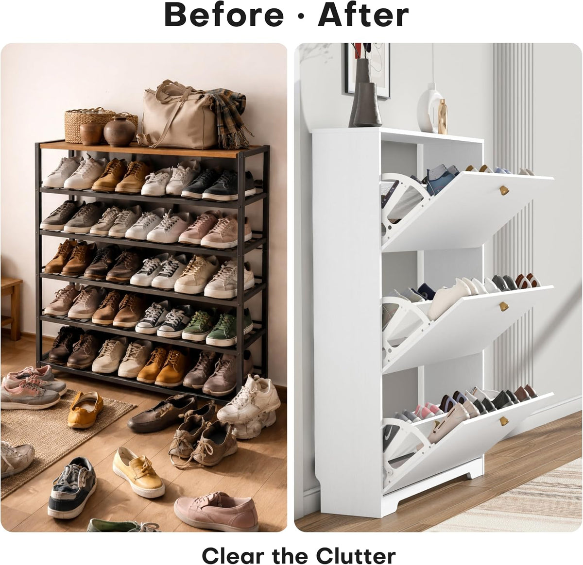 Nicetree Shoe Cabinet with 3 Flip Drawers, Modern Entryway Organizer, White