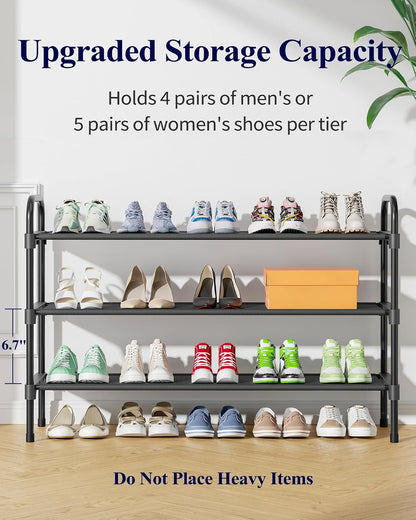 Kitsure Extra-Long Shoe Rack for Closet, 39.0" Wide - 3 Tier, Black