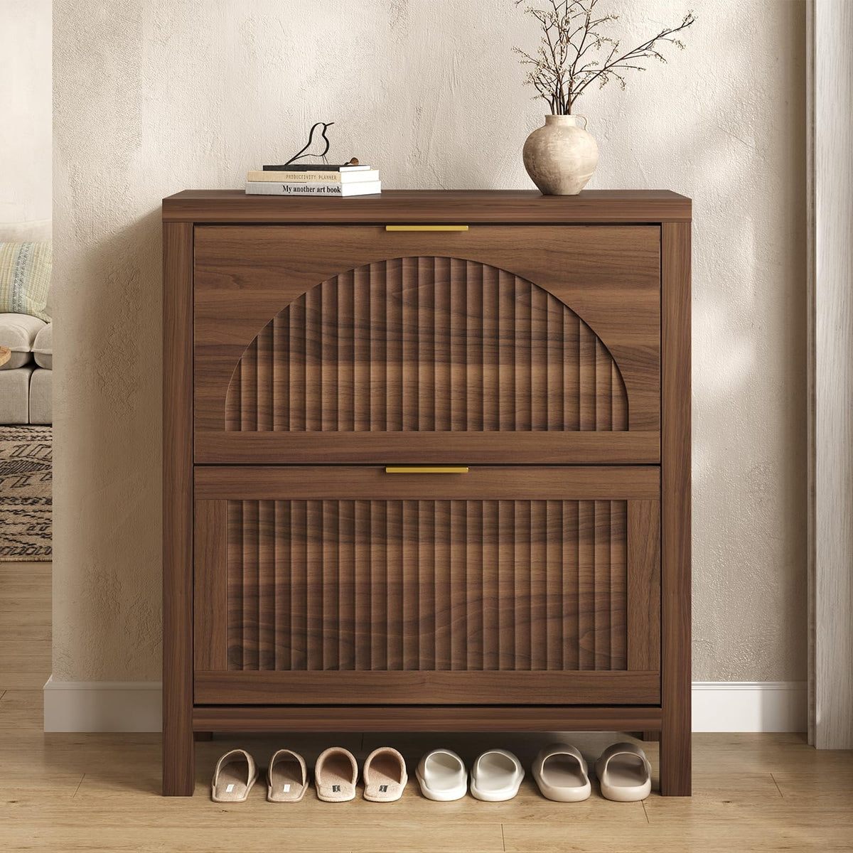 47" Fluted Shoe Cabinet Stoarge with 4 Flip Drawers for Entryway, Hallway
