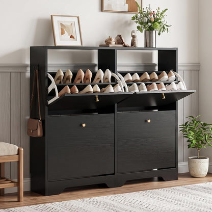Nicetree Shoe Cabinet with 3 Flip Drawers, Modern Entryway Organizer, White