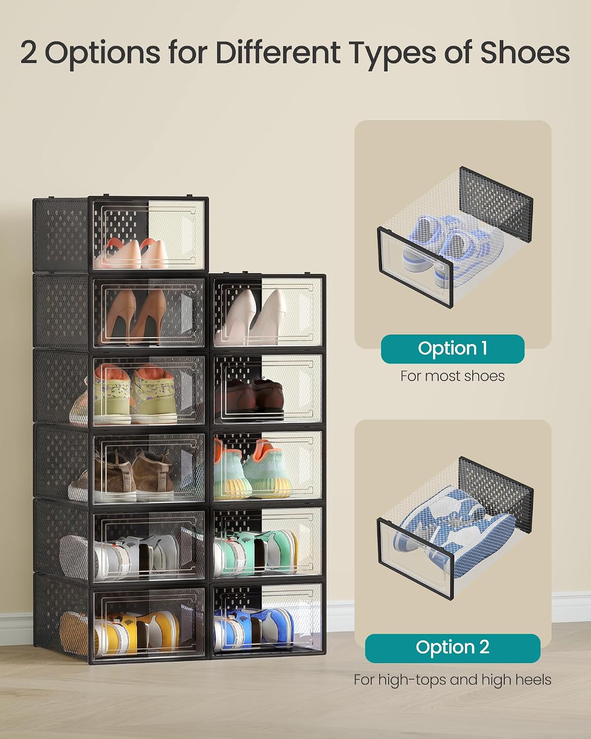 SONGMICS Shoe Boxes, Clear Plastic Sneaker Box, Pack of 12