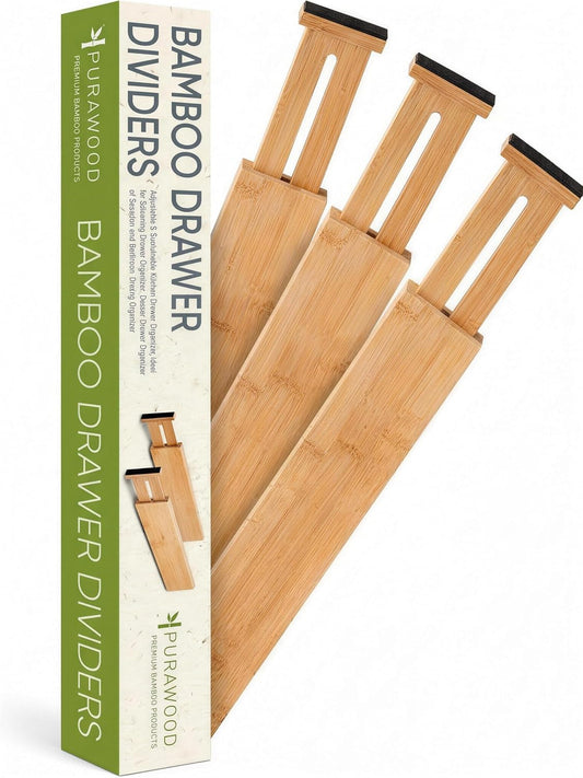 Homemaid Living Bamboo Drawer Organizer Adjustable and Expandable - Ideal Drawer Dividers for Kitchen, Dresser, Bedroom and Bathroom - Expandable Drawers Organizer Set of 4 - Water-Resistant Finish