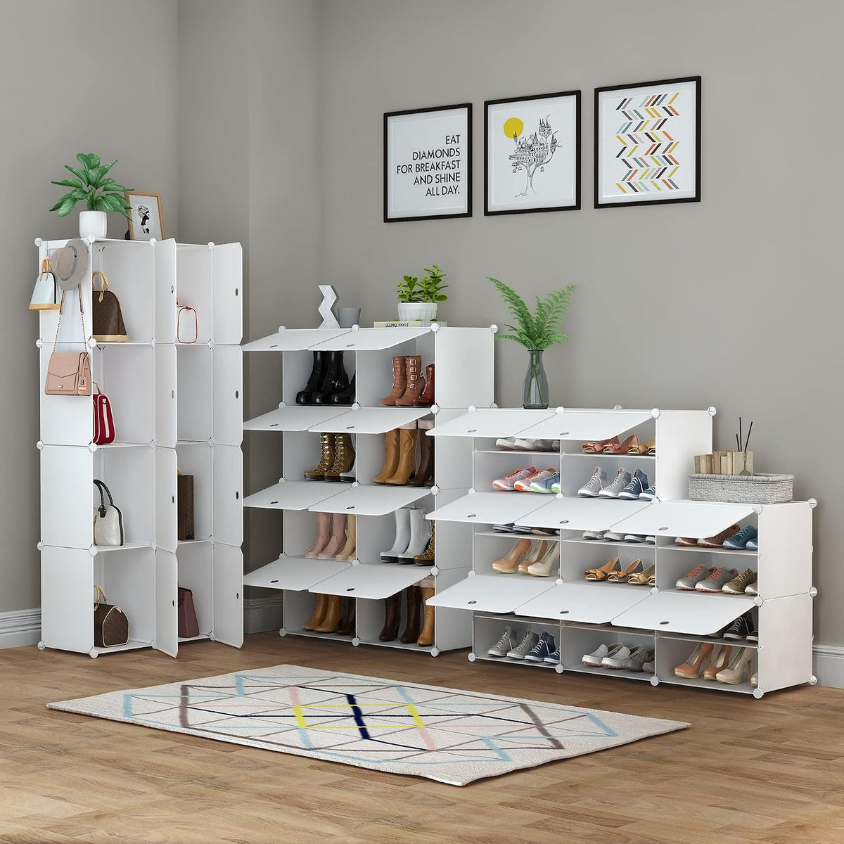 HOMIDEC Shoe Rack Organizer 32 Pair Modular Shoe Storage Cabinet for Closet