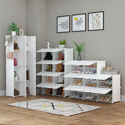 HOMIDEC Shoe Rack Organizer 32 Pair Modular Shoe Storage Cabinet for Closet