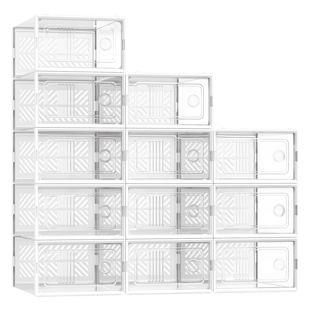 SONGMICS Stackable Shoe Boxes, Foldable, Ventilated Clear, Set of 18