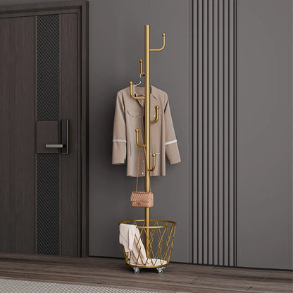 Rolling Clothes Rack with Storage Baskets & Wheels | Mobile Space Saving Garment Organizer | Freestanding Coat Rack Freestanding