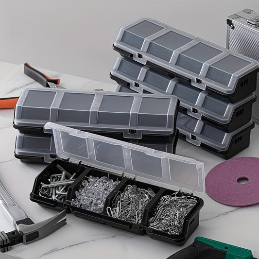 [Screw Organizer Storage Box] 4-Compartment Screw Organizer - Small Parts & Mini Tool 4-Grid Divider Storage Box for Garage, Nail Craft Tool Organization - Tool Cart, Cabinet, Workbench Drawer - Black | Gray Optional