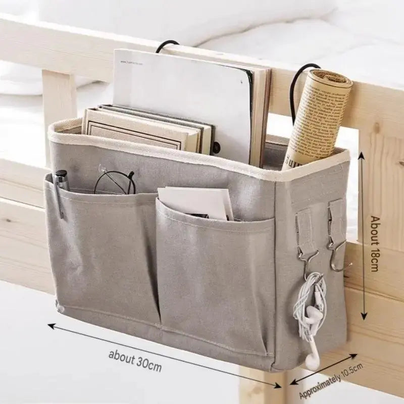Multi-functional Bedside Hanging Storage Caddy, Cotton Linen Hanging Organizer Bag, Suitable for Bunk Bed, Dorm and Bathroom Sundries Storage