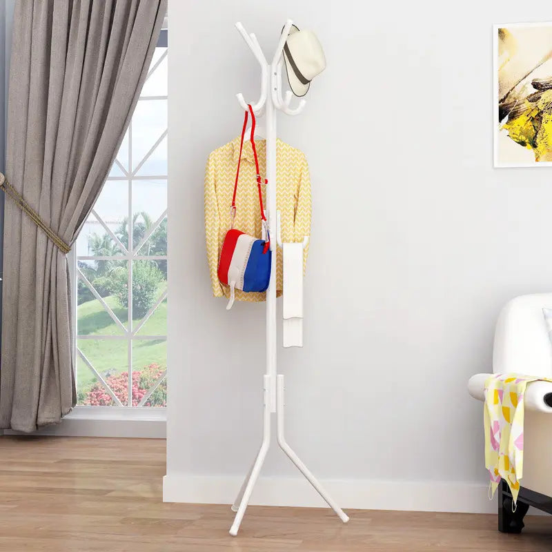 12-Hook Freestanding Clothes Rack - Modernist Look Stainless Steel Floor Standing Stand-Alone Coat Rack, Indoor Furniture Home Organizer for Coats, Hats, Jackets & Purses, Stainless Steel Coat Racks