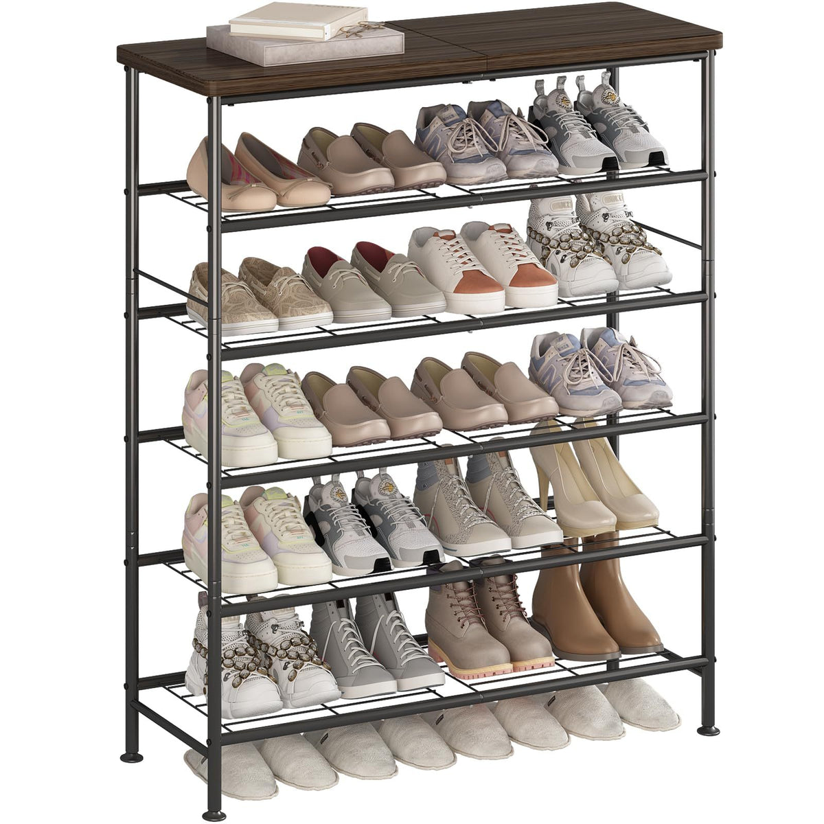 4-Tier 5-Tier 6-Tier Metal Shoe Rack Organizer, Decorations For Home, 28.15" / 35.82" / 45.3" Large Stable Stackable Shoe Tower, Room Decor, Suitable For Entrance Wardrobes, Bedroom Garages, Space Saving
