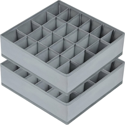 Fabric 2 Pack 48-Compartment Socks & Underwear Organizers - Durable Zipper, Foldable Modern Closet Storage Box for Socks, Underwear, Ties - Ideal for Bedroom & Home Decor, Closet Organization | Organizer | Durable Zipper Closure, Sock Organizer, Underwear