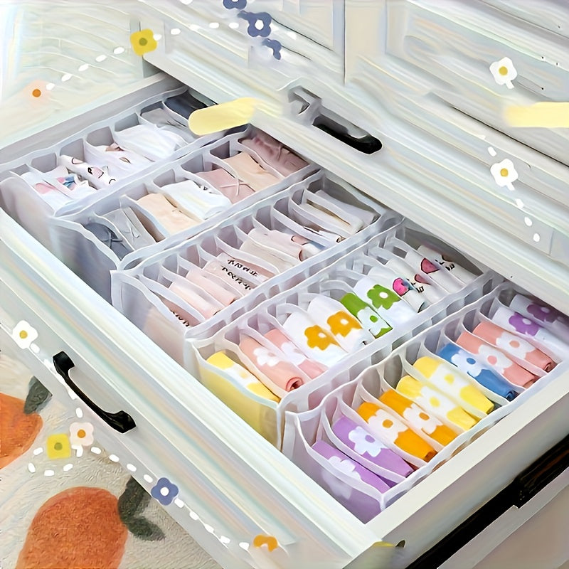 [Folding Storage Boxes] 4pcs Set of 7-Compartment Folding Storage Boxes - Non-Woven Fabric Drawer Organizer With Mesh Panel, Suitable for Pants, Underwear, Trousers, and Travel Accessories, Space-Saving Wardrobe Storage Box