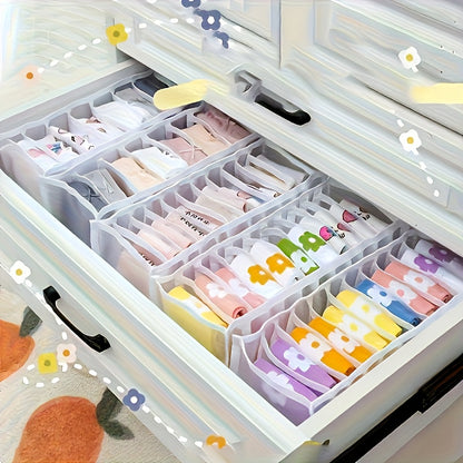 [Folding Storage Boxes] 4pcs Set of 7-Compartment Folding Storage Boxes - Non-Woven Fabric Drawer Organizer With Mesh Panel, Suitable for Pants, Underwear, Trousers, and Travel Accessories, Space-Saving Wardrobe Storage Box