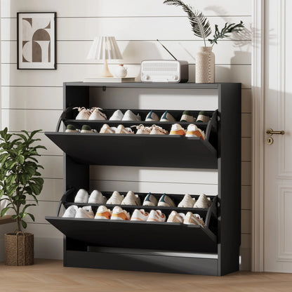 Shoe Storage Cabinet for Entryway with 2 Flip Drawers, Sturdy Wood Hidden Shoe Storage, Freestanding Narrow Slim Shoe Organizer for Front Door Entrance, Living Room, Hallway, Bedroom, Grey  Natural Finish fathers day gift ideas
