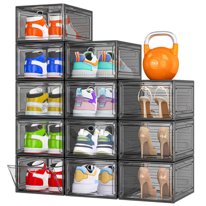 Sturdy Clear Shoe Organizer with Magnetic Door, Stackable Shoe Storage Box