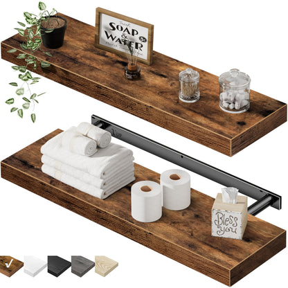 QEEIG Bathroom Floating Shelves for Wall (Brown, Set of 2, 15.7")