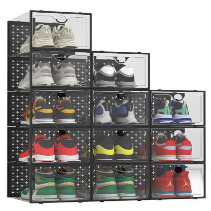 Pinkpum XXL 12 Pack Shoe Storage Box Clear Plastic Stackable Shoe Organizer
