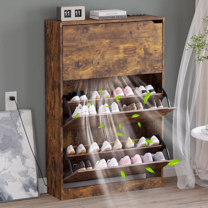BORNOON Shoe Cabinet with 3 Flip Drawers, Hidden Wood Shoe Cabinet,Freestanding Shoe Storage Cabinet for Entryway Hallway.White. 47.2" H*31.5" W*9.45" D.
