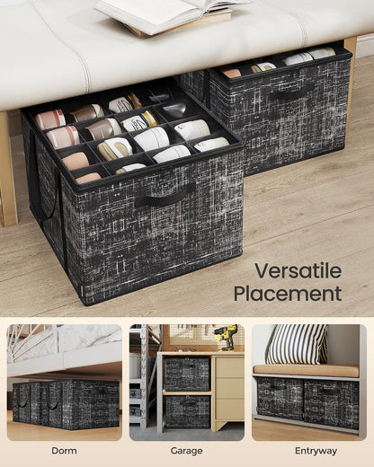 SONGMICS Set of 2 Shoe Organizers for Closet, Fits 16 Pairs Each, Shoe Storage Bins, Fabric Containers with Handles and Clear Cover, for Bedroom, Entryway, Closet, Ink Black ULSP602B01