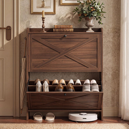 VASAGLE Narrow Shoe Storage Cabinet Organizer with 2 Flip Drawers
