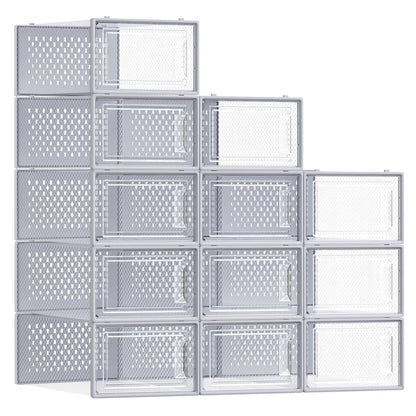 SONGMICS Shoe Boxes, Clear Plastic Sneaker Box, Pack of 12