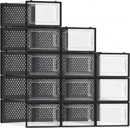 SONGMICS Shoe Boxes, Clear Plastic Sneaker Box, Pack of 12