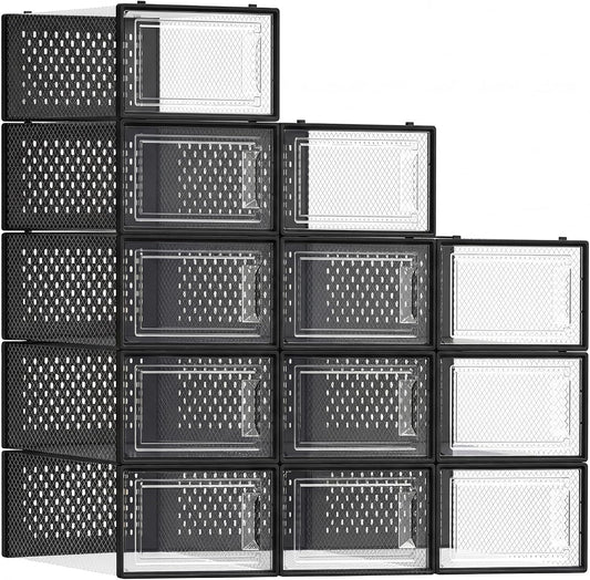 SONGMICS Shoe Boxes, Clear Plastic Sneaker Box, Pack of 12