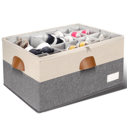 2 Pack Shoe Organizer for Closet with Adjustable Divider Shoe Storage Box