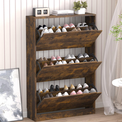 BORNOON Shoe Cabinet with 3 Flip Drawers, Hidden Wood Shoe Cabinet,Freestanding Shoe Storage Cabinet for Entryway Hallway.White. 47.2" H*31.5" W*9.45" D.