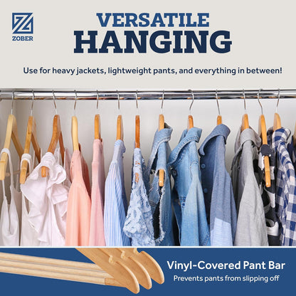 Zober Wooden Hangers 20 Pack, Heavy Duty Clothes Hangers, Non Slip, Natural