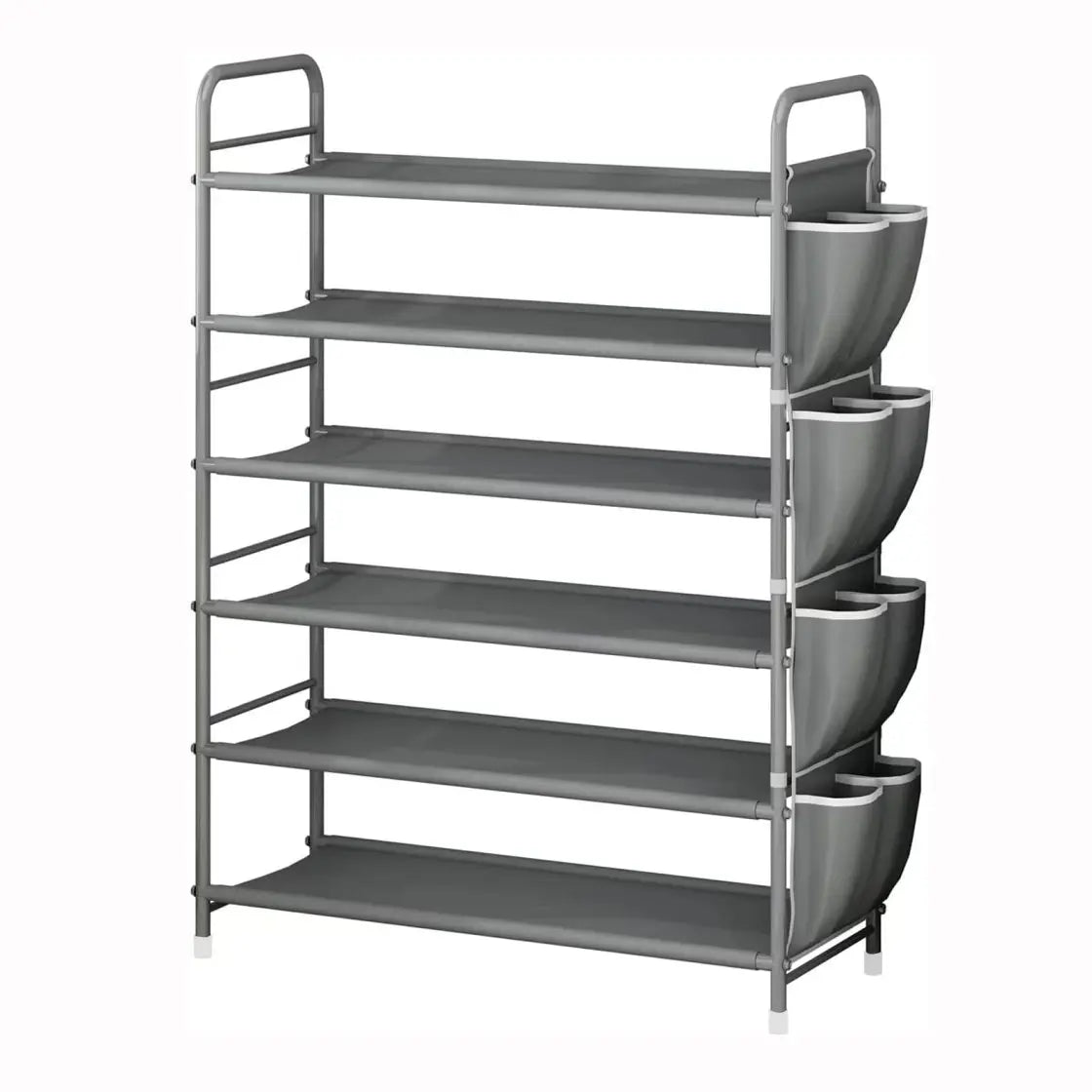 SUOERNUO Stable 4-Tier Vertical Shoe Rack Organizer - Free-Standing Iron + Fabric Shelf with Side Bag, Holds 9-12 Pairs, 10-15 kg Capacity, Bronze Organizer Storage for Entryway Bedroom, Small Room Organization