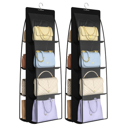 Closet 2 Packs 8 Pockets Black Handbag Hanging Purse Organizer for, Purse Storage, Purse Hanger And Handbag Organizer for Space Saving
