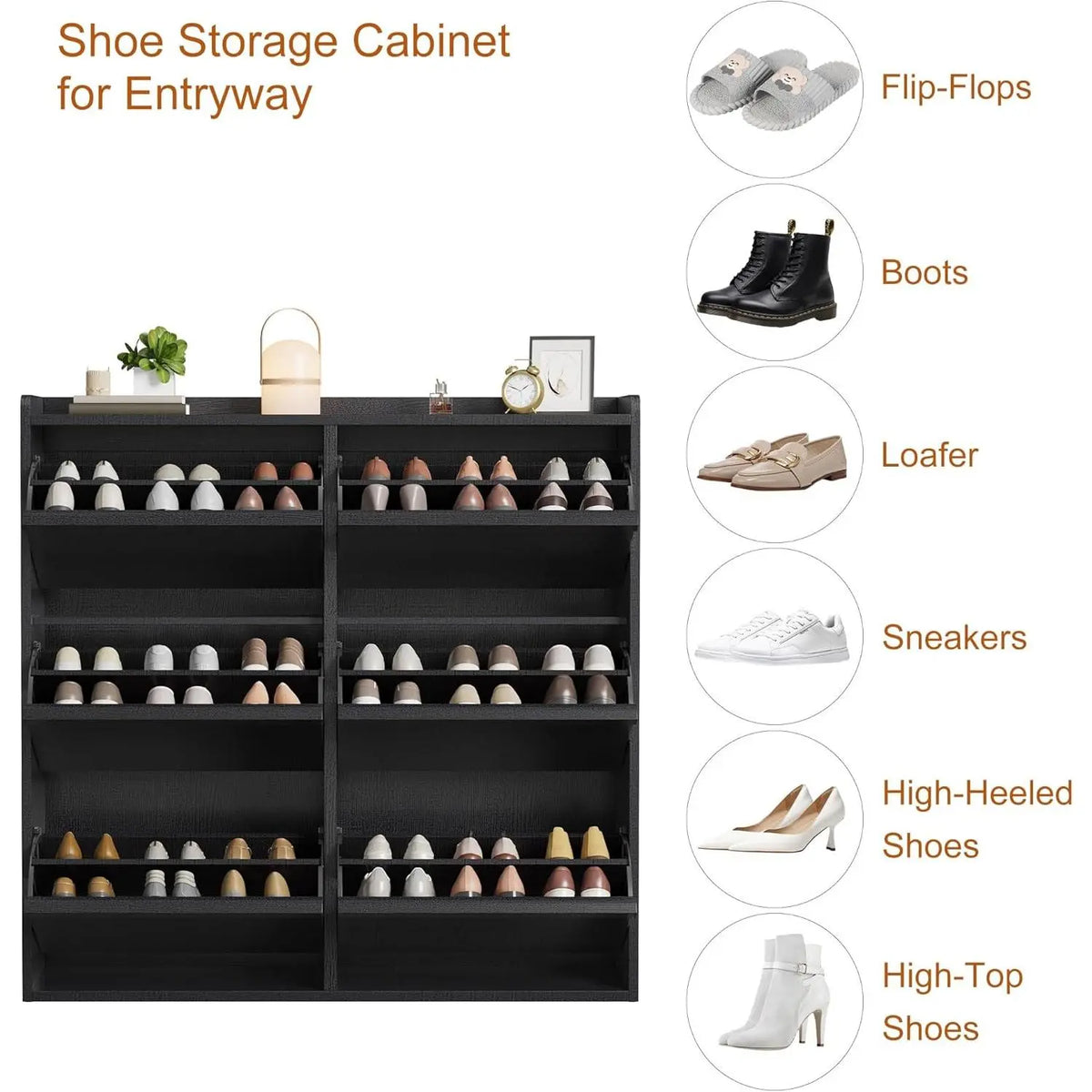 Black Wooden Shoe Cabinet with 6 Flip Drawers, Adjustable Shelf, Waterproof Wall-Mounted Furniture Storage Rack, Decor for Entryway, Hallway